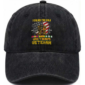 Vietnam Veteran Washed Cotton Baseball Cap US Flag & Combat Boots Patriotic Design TS01 Washed Cap Universal Fit Black Print Your Wear