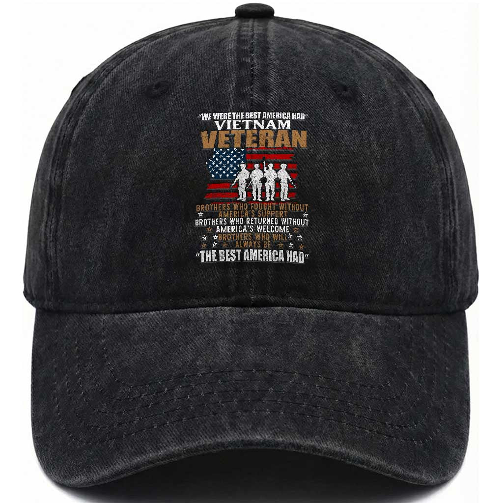 Vietnam Veteran Washed Cotton Baseball Cap Brothers Who Fought, US Flag Patriotic Design TS01 Washed Cap Universal Fit Black Print Your Wear