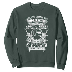 Army Veteran Sweatshirt American Oath, Defend the Constitution, Patriotic Gift TS01 Dark Forest Green Print Your Wear