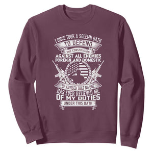 Army Veteran Sweatshirt American Oath, Defend the Constitution, Patriotic Gift TS01 Maroon Print Your Wear