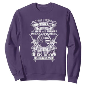 Army Veteran Sweatshirt American Oath, Defend the Constitution, Patriotic Gift TS01 Purple Print Your Wear