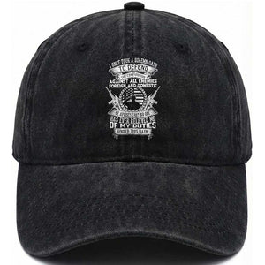 Army Veteran Washed Cotton Baseball Cap American Oath, Defend the Constitution, Patriotic Gift TS01 Washed Cap Universal Fit Black Print Your Wear