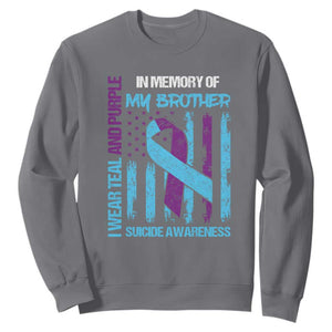 Suicide Awareness Sweatshirt - Teal & Purple Ribbon for Brother - Support Flag Design TS01 Charcoal Print Your Wear