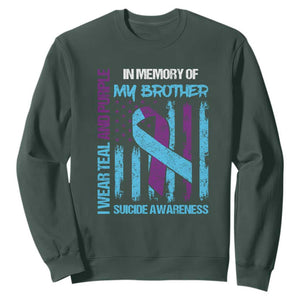 Suicide Awareness Sweatshirt - Teal & Purple Ribbon for Brother - Support Flag Design TS01 Dark Forest Green Print Your Wear