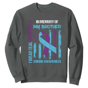 Suicide Awareness Sweatshirt - Teal & Purple Ribbon for Brother - Support Flag Design TS01 Dark Heather Print Your Wear