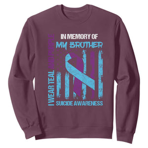 Suicide Awareness Sweatshirt - Teal & Purple Ribbon for Brother - Support Flag Design TS01 Maroon Print Your Wear