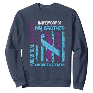 Suicide Awareness Sweatshirt - Teal & Purple Ribbon for Brother - Support Flag Design TS01 Navy Print Your Wear