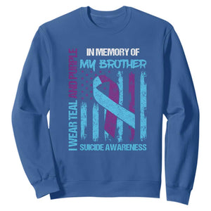 Suicide Awareness Sweatshirt - Teal & Purple Ribbon for Brother - Support Flag Design TS01 Royal Blue Print Your Wear