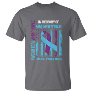 Suicide Awareness T Shirt - Teal & Purple Ribbon for Brother - Support Flag Design TS01 Charcoal Print Your Wear