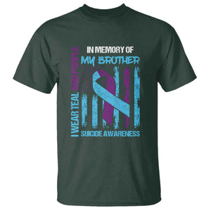 Suicide Awareness T Shirt - Teal & Purple Ribbon for Brother - Support Flag Design TS01 Dark Forest Green Print Your Wear