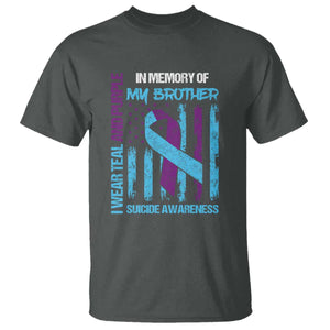 Suicide Awareness T Shirt - Teal & Purple Ribbon for Brother - Support Flag Design TS01 Dark Heather Print Your Wear