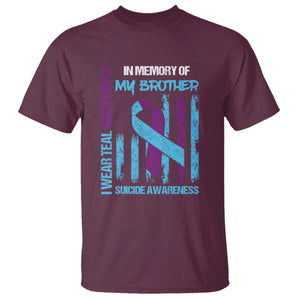 Suicide Awareness T Shirt - Teal & Purple Ribbon for Brother - Support Flag Design TS01 Maroon Print Your Wear