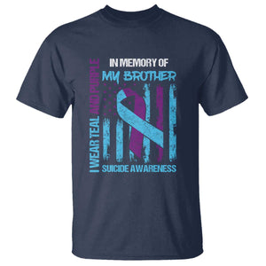 Suicide Awareness T Shirt - Teal & Purple Ribbon for Brother - Support Flag Design TS01 Navy Print Your Wear