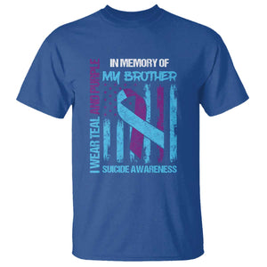 Suicide Awareness T Shirt - Teal & Purple Ribbon for Brother - Support Flag Design TS01 Royal Blue Print Your Wear