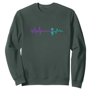 Suicide Prevention Awareness Sweatshirt Semicolon Stay Strong Design TS01 Dark Forest Green Print Your Wear