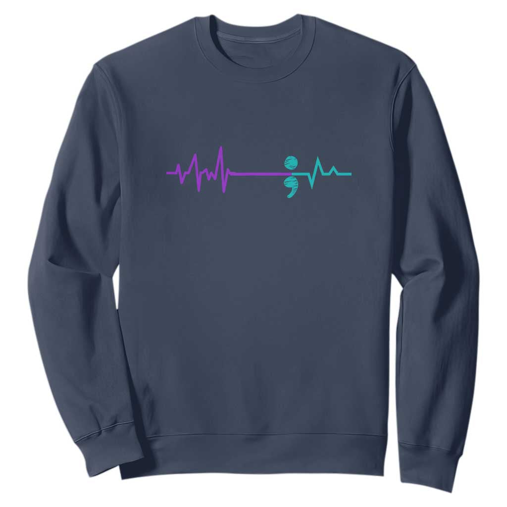 Suicide Prevention Awareness Sweatshirt Semicolon Stay Strong Design TS01 Navy Print Your Wear