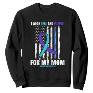 Suicide Awareness Sweatshirt I Wear Teal & Purple for Someone I Miss Flag Design TS01 Black Print Your Wear