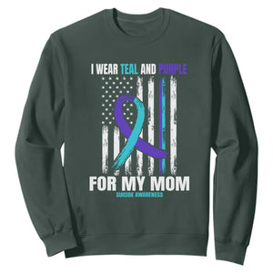 Suicide Awareness Sweatshirt I Wear Teal & Purple for Someone I Miss Flag Design TS01 Dark Forest Green Print Your Wear