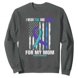 Suicide Awareness Sweatshirt I Wear Teal & Purple for Someone I Miss Flag Design TS01 Dark Heather Print Your Wear