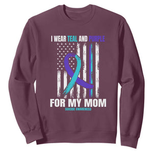 Suicide Awareness Sweatshirt I Wear Teal & Purple for Someone I Miss Flag Design TS01 Maroon Print Your Wear