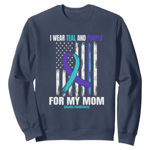 Suicide Awareness Sweatshirt I Wear Teal & Purple for Someone I Miss Flag Design TS01 Navy Print Your Wear