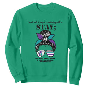 Mental Health Support Sweatshirt Suicide Prevention Awareness - Messy Bun Design TS01 Irish Green Print Your Wear