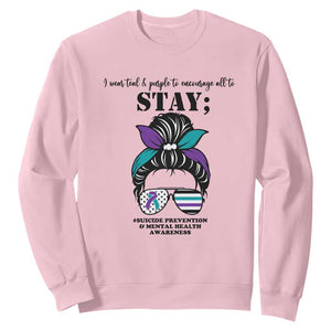 Mental Health Support Sweatshirt Suicide Prevention Awareness - Messy Bun Design TS01 Light Pink Print Your Wear