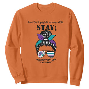 Mental Health Support Sweatshirt Suicide Prevention Awareness - Messy Bun Design TS01 Orange Print Your Wear