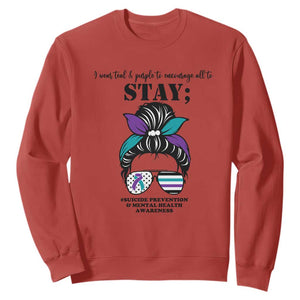 Mental Health Support Sweatshirt Suicide Prevention Awareness - Messy Bun Design TS01 Red Print Your Wear