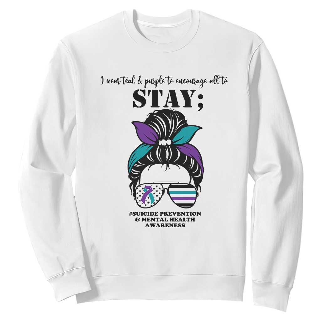 Mental Health Support Sweatshirt Suicide Prevention Awareness - Messy Bun Design TS01 White Print Your Wear