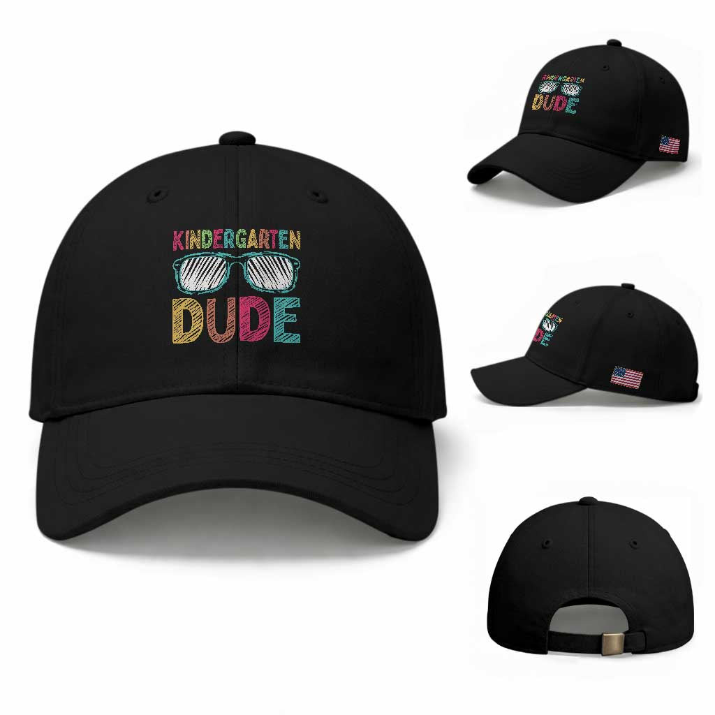 Kindergarten Dude Baseball Cap Funny First Day Back to School Student TS01 Baseball Cap Universal Fit Black Print Your Wear