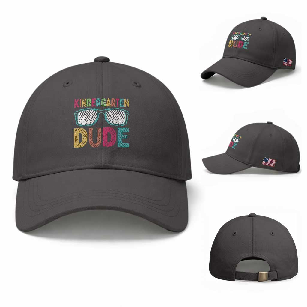 Kindergarten Dude Baseball Cap Funny First Day Back to School Student TS01 Baseball Cap Universal Fit Dark Gray Print Your Wear