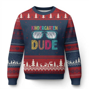 Kindergarten Dude Ugly Christmas Sweater Funny First Day Back to School Student TS01 Navy Red Print Your Wear