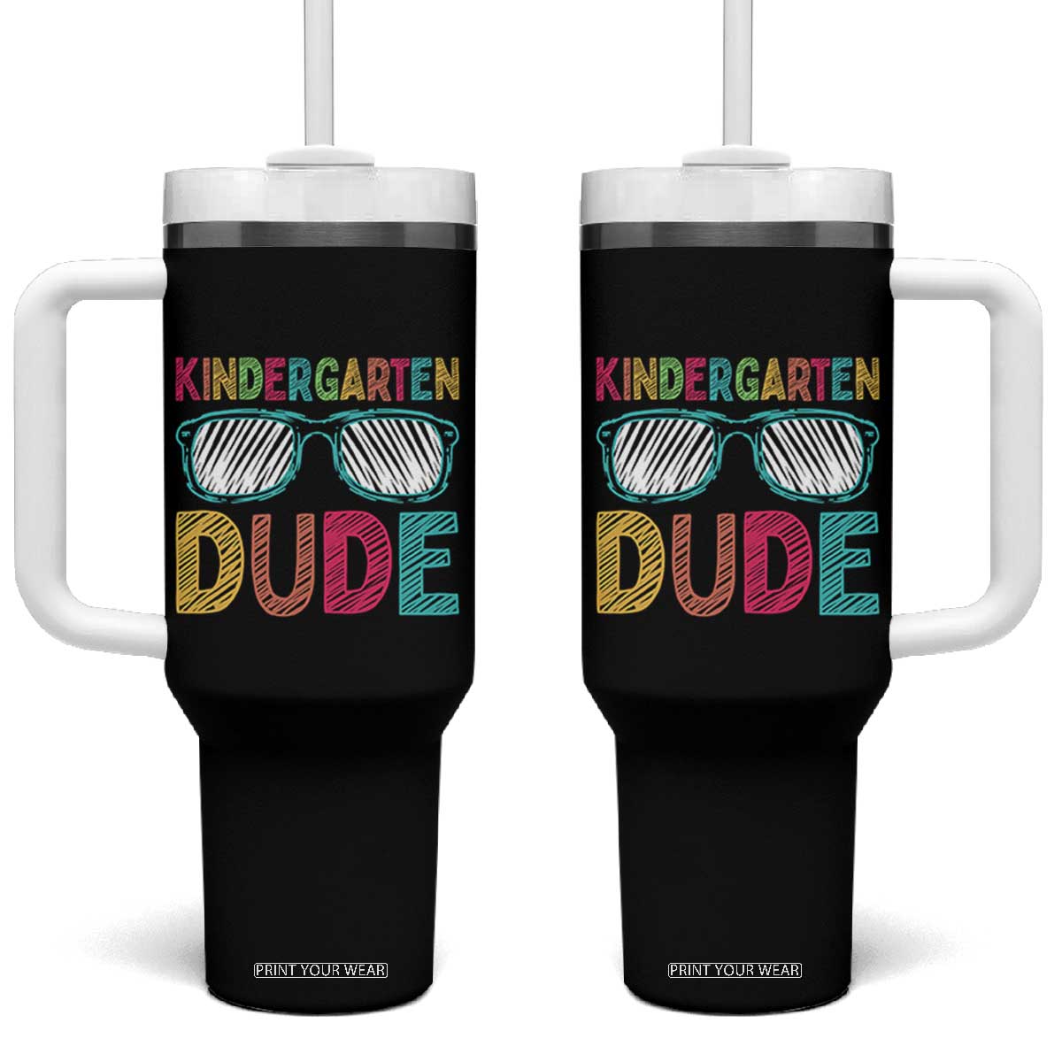 Kindergarten Dude Tumbler With Handle Funny First Day Back to School Student TS01 One Size: 40 oz Black Print Your Wear