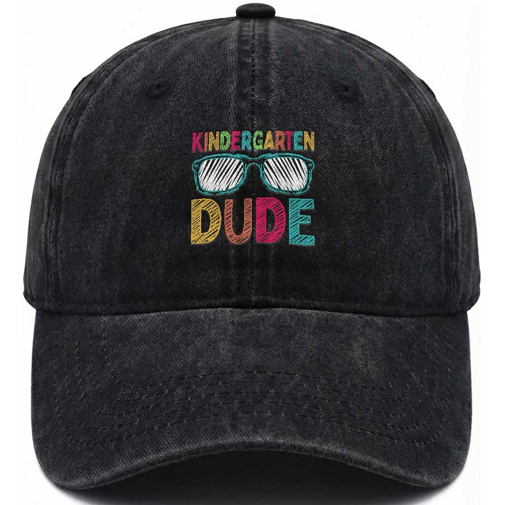 Kindergarten Dude Washed Cotton Baseball Cap Funny First Day Back to School Student TS01 Print Your Wear