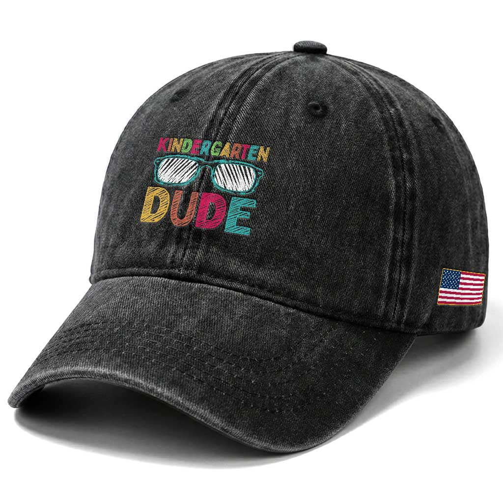 Kindergarten Dude Washed Cotton Baseball Cap Funny First Day Back to School Student TS01 Print Your Wear