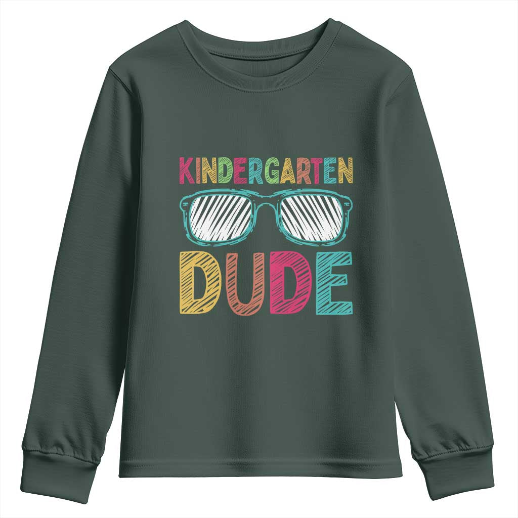 Kindergarten Dude Youth Sweatshirt Funny First Day Back to School Student TS01 Dark Forest Green Print Your Wear