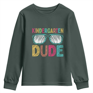 Kindergarten Dude Youth Sweatshirt Funny First Day Back to School Student TS01 Dark Forest Green Print Your Wear