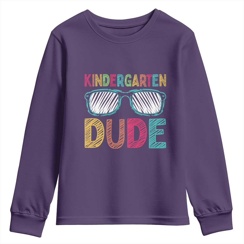 Kindergarten Dude Youth Sweatshirt Funny First Day Back to School Student TS01 Purple Print Your Wear