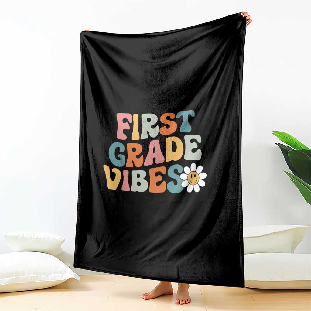 Retro 1st Day of School Throw Blanket First Grade Vibes 1st Grade Team TS01 Print Your Wear
