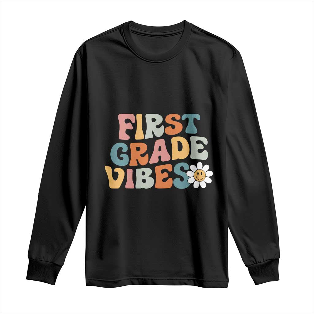 Retro 1st Day of School Long Sleeve Shirt First Grade Vibes 1st Grade Team TS01 Black Print Your Wear