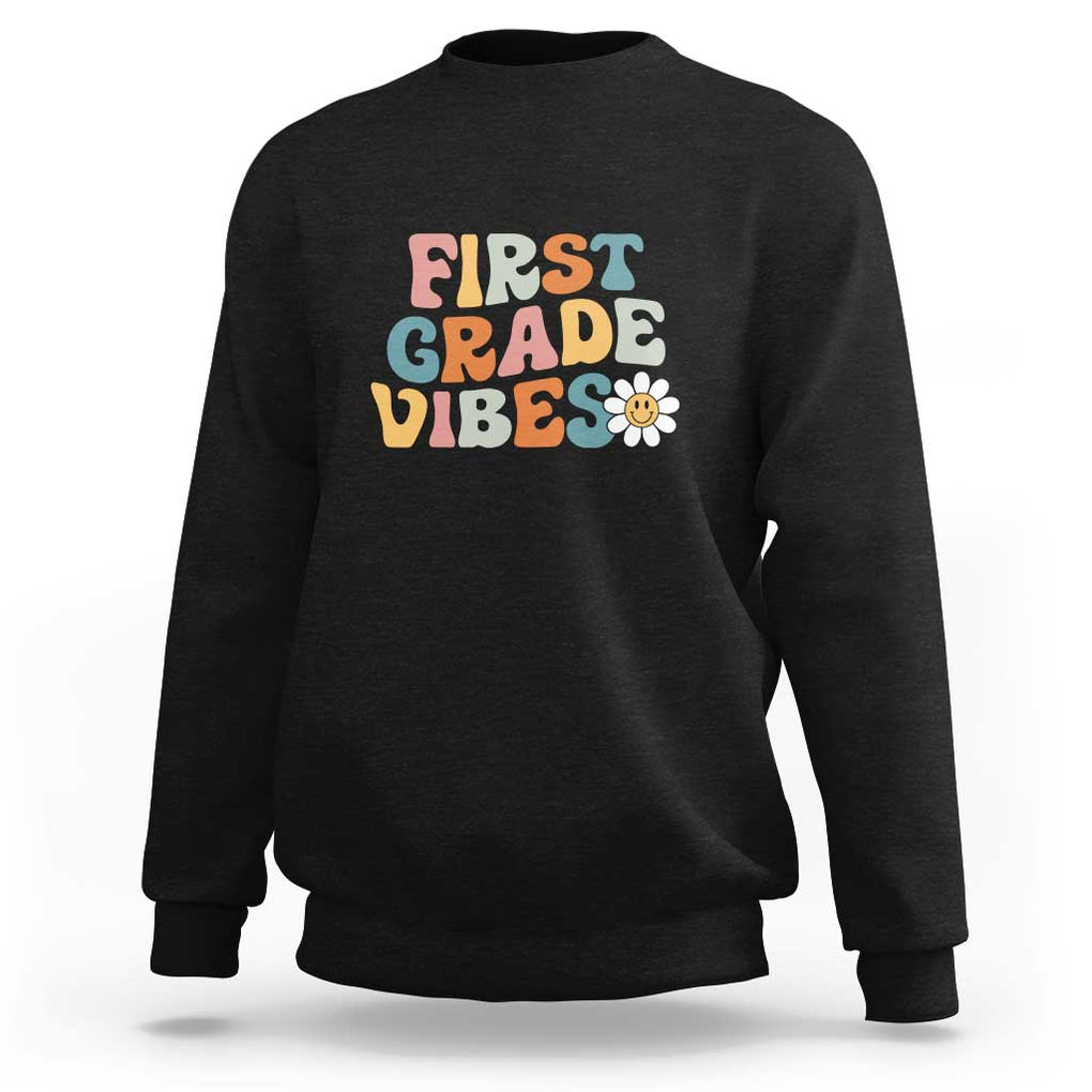 Retro 1st Day of School Sweatshirt First Grade Vibes, 1st Grade Team TS01 Black Print Your Wear