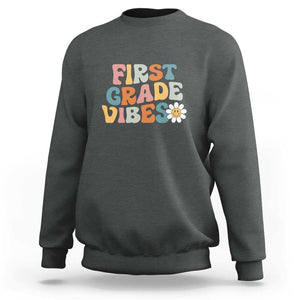 Retro 1st Day of School Sweatshirt First Grade Vibes, 1st Grade Team TS01 Dark Heather Print Your Wear