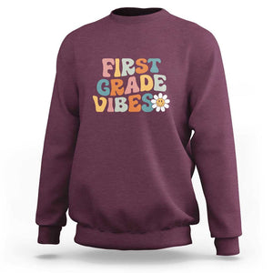 Retro 1st Day of School Sweatshirt First Grade Vibes, 1st Grade Team TS01 Maroon Print Your Wear