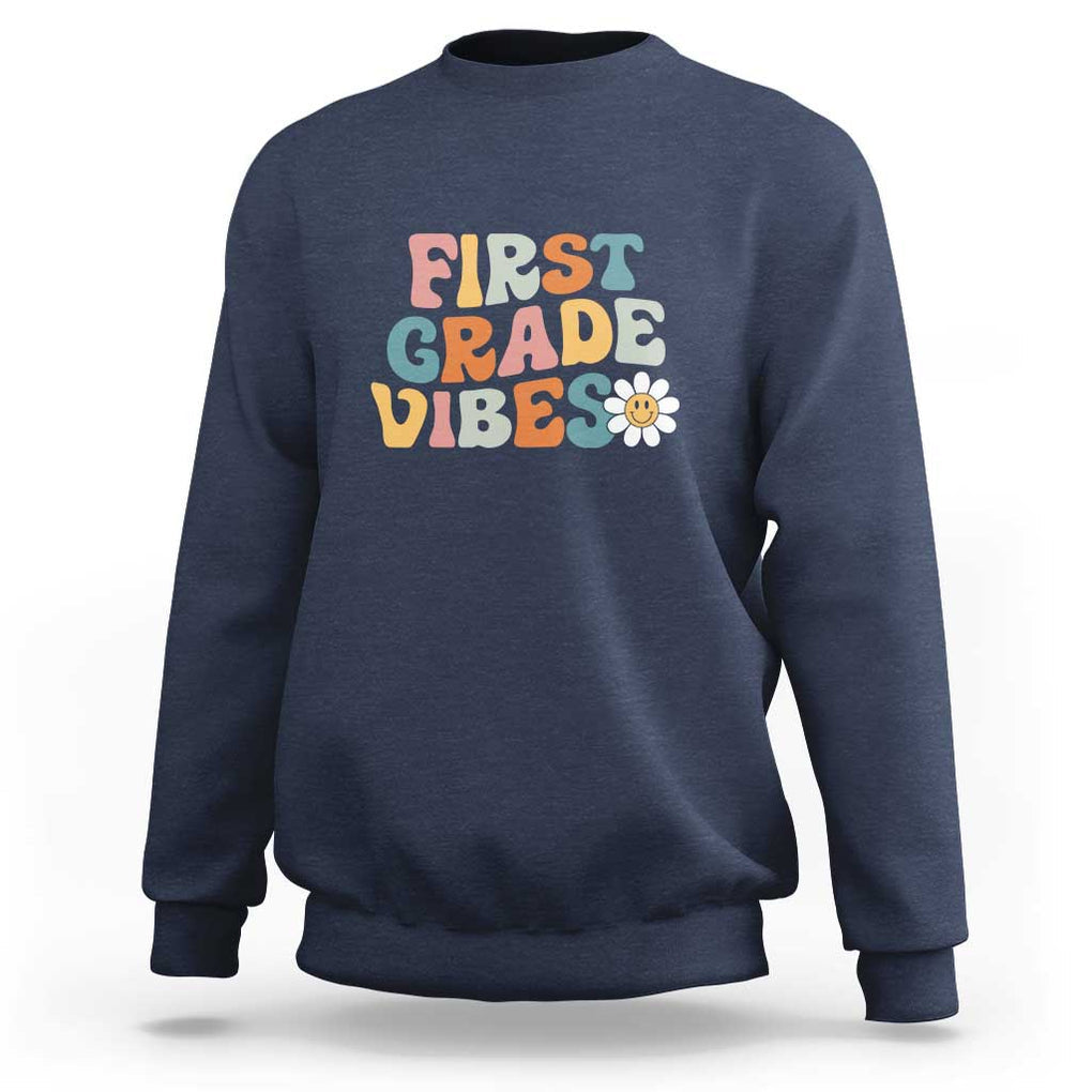 Retro 1st Day of School Sweatshirt First Grade Vibes, 1st Grade Team TS01 Navy Print Your Wear