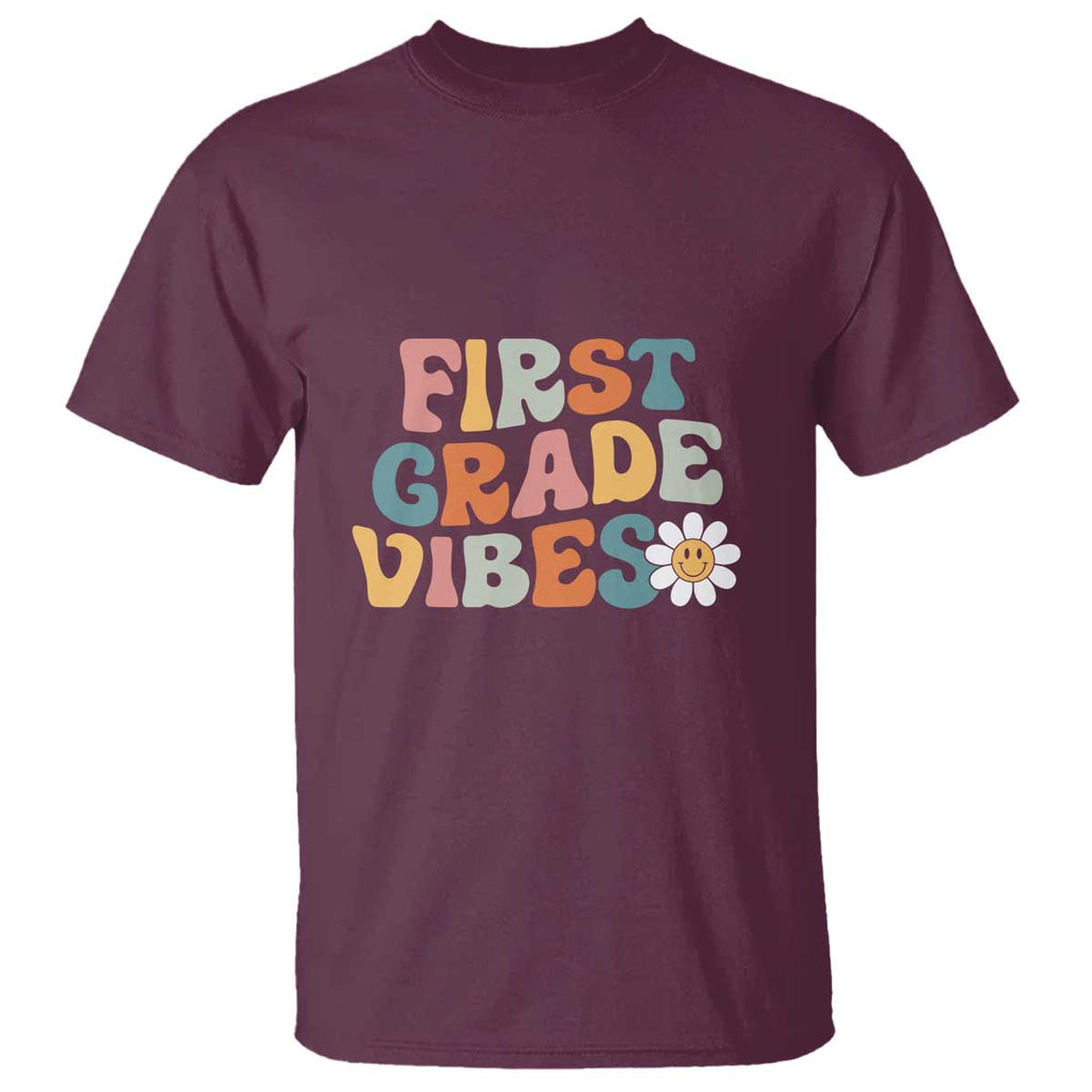 Retro 1st Day of School T Shirt First Grade Vibes, 1st Grade Team TS01 Maroon Print Your Wear