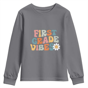 Retro 1st Day of School Youth Sweatshirt First Grade Vibes 1st Grade Team TS01 Charcoal Print Your Wear