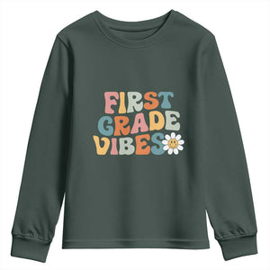 Retro 1st Day of School Youth Sweatshirt First Grade Vibes 1st Grade Team TS01 Dark Forest Green Print Your Wear