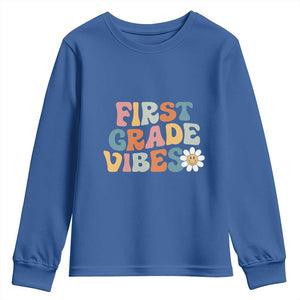 Retro 1st Day of School Youth Sweatshirt First Grade Vibes 1st Grade Team TS01 Royal Blue Print Your Wear