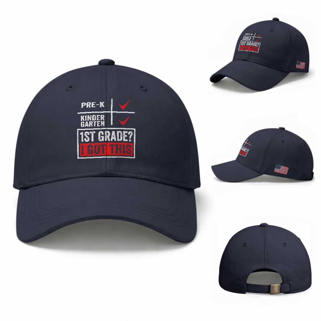 Boys and Girls First Day of First Grade Baseball Cap Back to School TS01 Baseball Cap Universal Fit Navy Print Your Wear